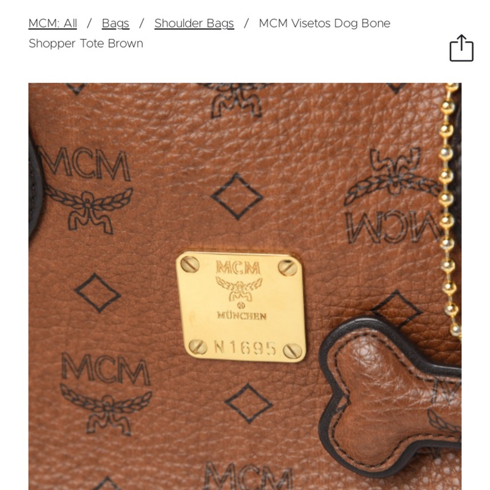 (AUTHENTIC)MCM Brown Logo Tote with Dog Bone Charm - Picture 11 of 12